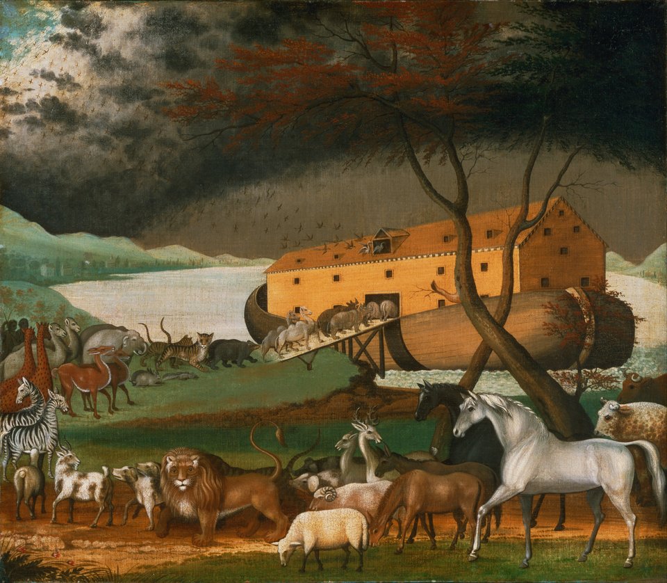 Zwierzęta wchodzące do arki Źródło: Edward Hicks, Zwierzęta wchodzące do arki, 1846, Museum of Art, Filadelfia, domena publiczna.