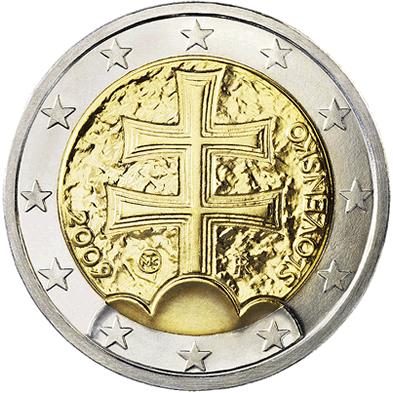 Słowacki rewers 2 euro Źródło: Słowacki rewers 2 euro, 2009, domena publiczna.