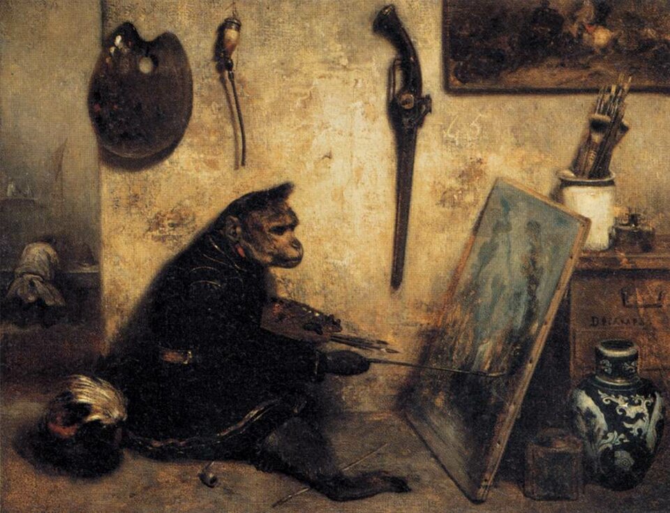 Małpi malarz Źródło: Alexandre-Gabriel Decamps, Małpi malarz, 1833, olej na płótnie, Luwr, domena publiczna.