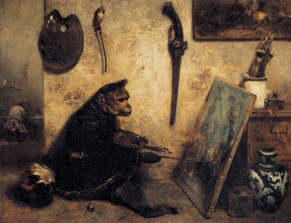 Małpi malarz Źródło: Alexandre-Gabriel Decamps, Małpi malarz, 1833, olej na płótnie, Luwr, domena publiczna.