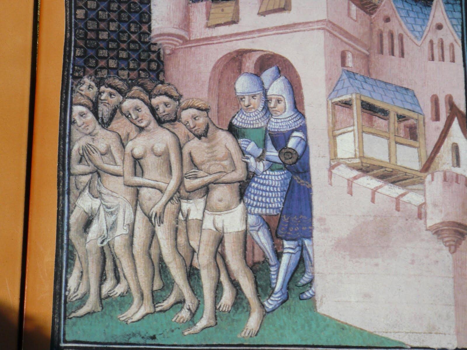 Wygnanie mieszkańców z Carcassone w 1209 Źródło: Wygnanie mieszkańców z Carcassone w 1209, 1415, miniatura, domena publiczna.