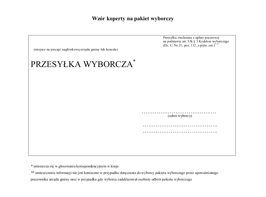 wzór przesyłki wyborczej