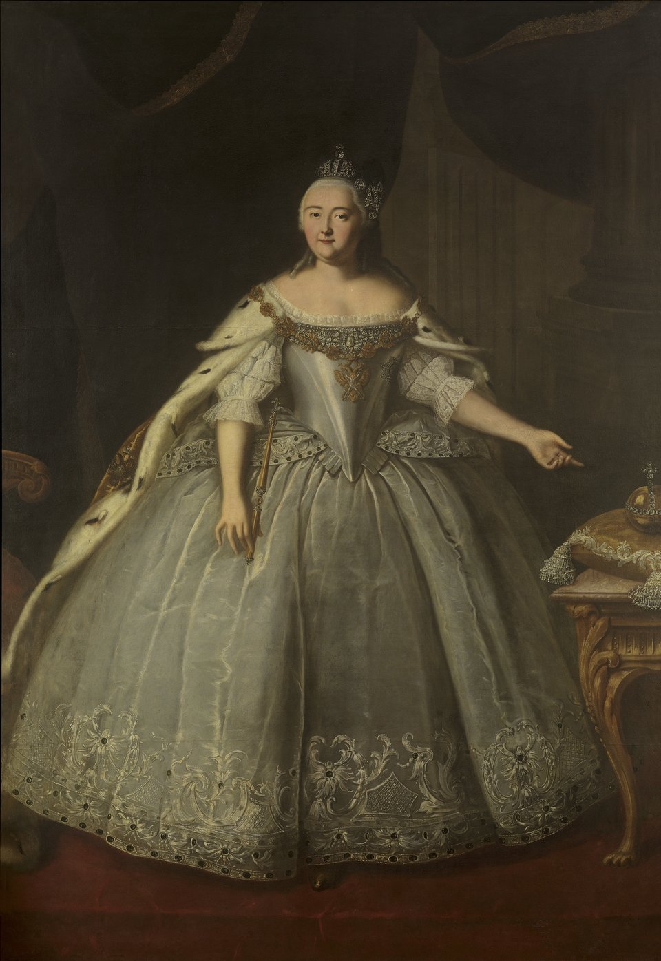 Portret carycy Elżbiety z 1743 r. Portret carycy Elżbiety z 1743 r. Źródło: Ivan Vishnyakov, 1743, olej na płótnie, Tretyakov Gallery, Moscow, domena publiczna.