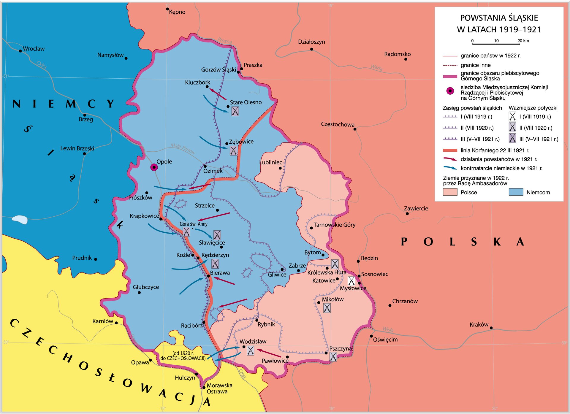 Powstania śląskie i podział Górnego Śląska Powstania śląskie i podział Górnego Śląska Źródło: Krystian Chariza i zespół, licencja: CC BY 3.0.