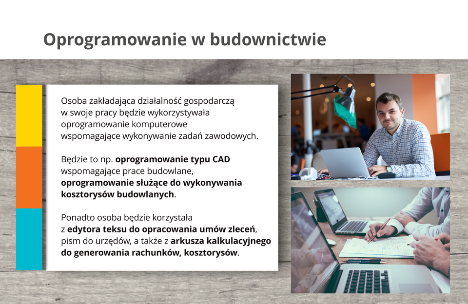 Ilustracja opisuje oprogramowanie w budownictwie.