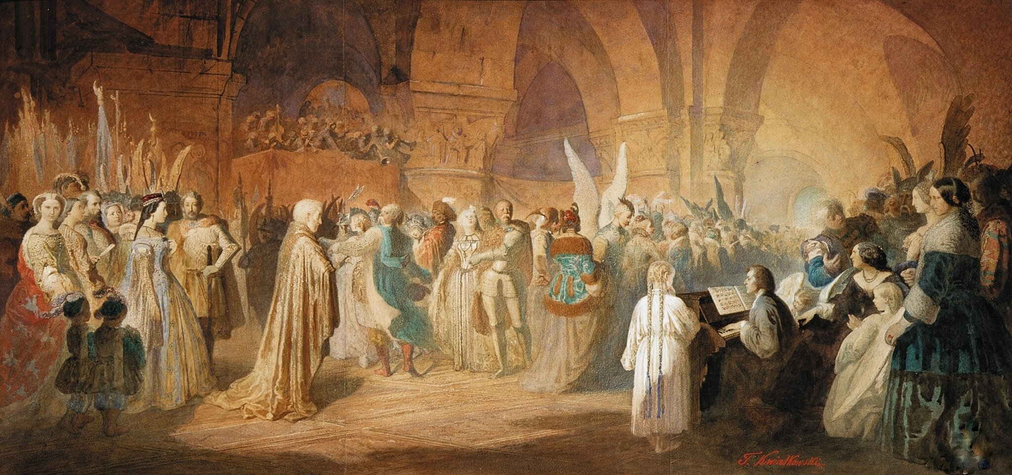 Polonez w Hotelu Lambert Źródło: Teofil Kwiatkowski, Polonez w Hotelu Lambert , 1859, olej na płótnie, Muzeum Narodowe w Poznaniu, domena publiczna.