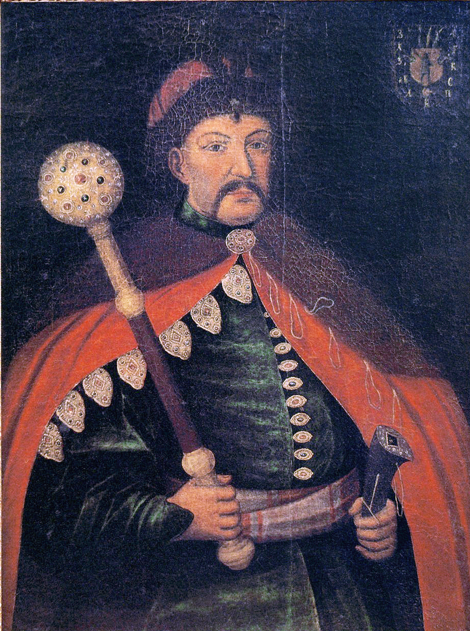 Portret hetmana Bohdana Chmielnickiego. Zwróć uwagę na rozmiary dzierżonej w lewej ręce buławy hetmańskiej. Nosi ona wyraźnie cechy insygnium, czyli symbolu władzy. Niezwykle ozdobny charakter, wysadzanie drogimi kamieniami wskazują, że nie chodzi wyłącznie o władzę wojskową. Porównać ją można wyłącznie z berłem królewskim. Portret hetmana Bohdana Chmielnickiego. Zwróć uwagę na rozmiary dzierżonej w lewej ręce buławy hetmańskiej. Nosi ona wyraźnie cechy insygnium, czyli symbolu władzy. Niezwykle ozdobny charakter, wysadzanie drogimi kamieniami wskazują, że nie chodzi wyłącznie o władzę wojskową. Porównać ją można wyłącznie z berłem królewskim. Źródło: domena publiczna.