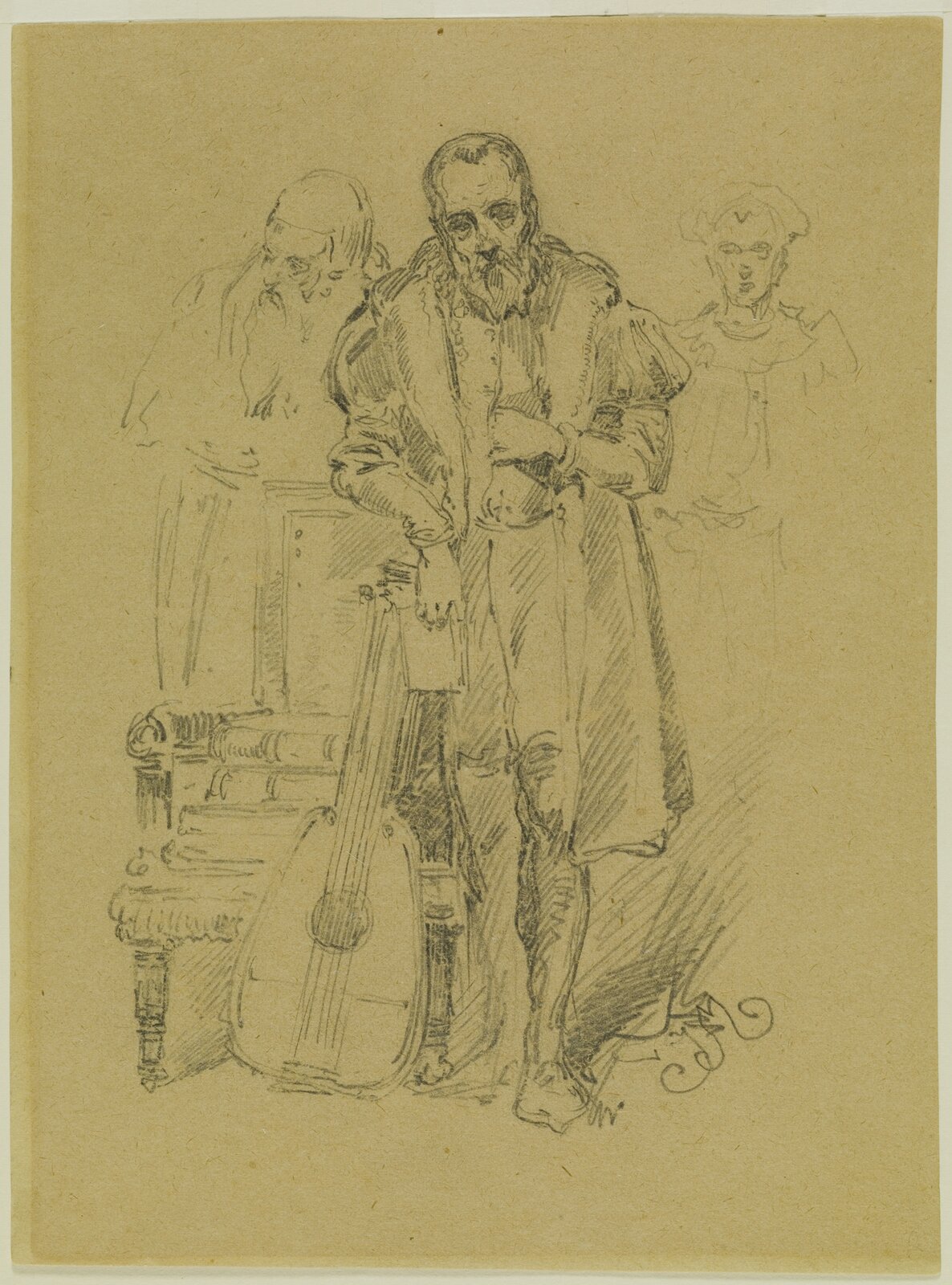 Jan Kochanowski po stracie Urszuli Źródło: Jan Matejko, Jan Kochanowski po stracie Urszuli, ok. 1862, rysunek ołówkiem, domena publiczna.