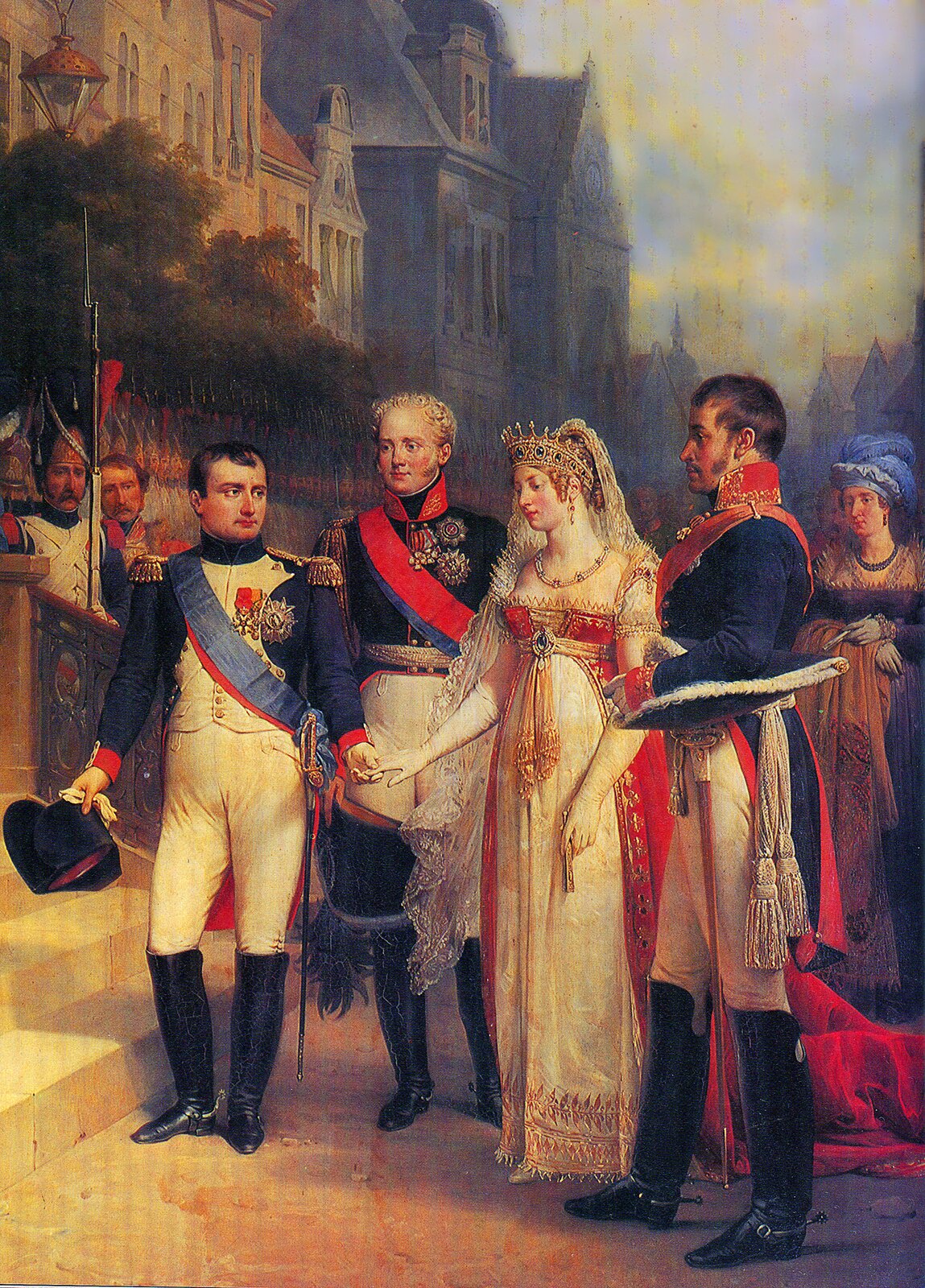 Tylża 1807, fragment obrazu Źródło: Nikolas Gosse, Tylża 1807, fragment obrazu, domena publiczna.
