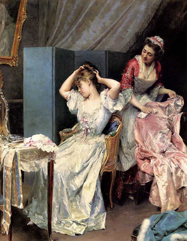 Toaleta Źródło: Raimundo de Madrazo y Garreta, Toaleta, 1890-1900, olej na płótnie, domena publiczna.
