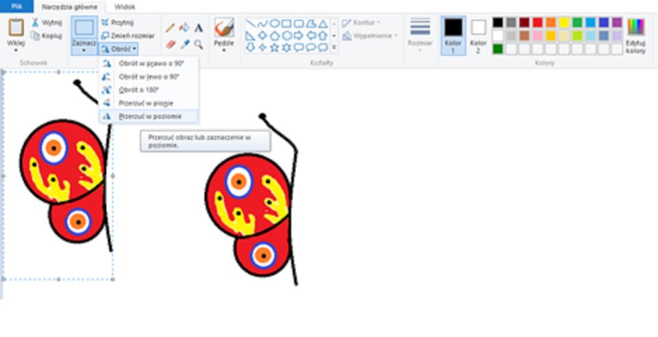 Zrzut okna programu Paint ilustrujący wykorzystanie narzędzi kopiuj oraz wklej