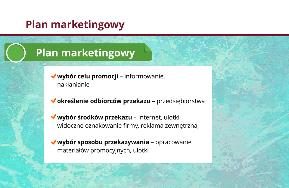 Ilustracja przedstawia plan marketingowy.