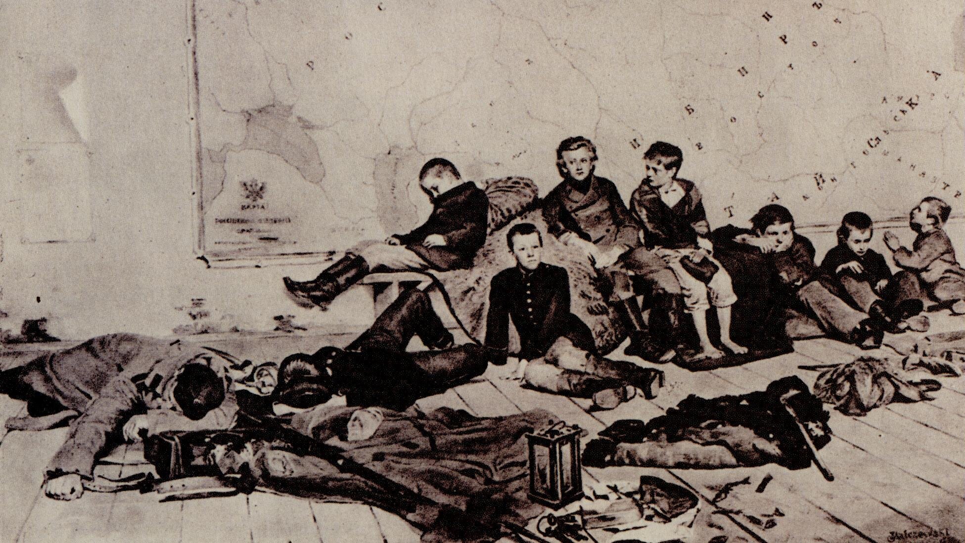 Zesłanie studentów Źródło: Jacek Malczewski, Zesłanie studentów, 1891, domena publiczna.