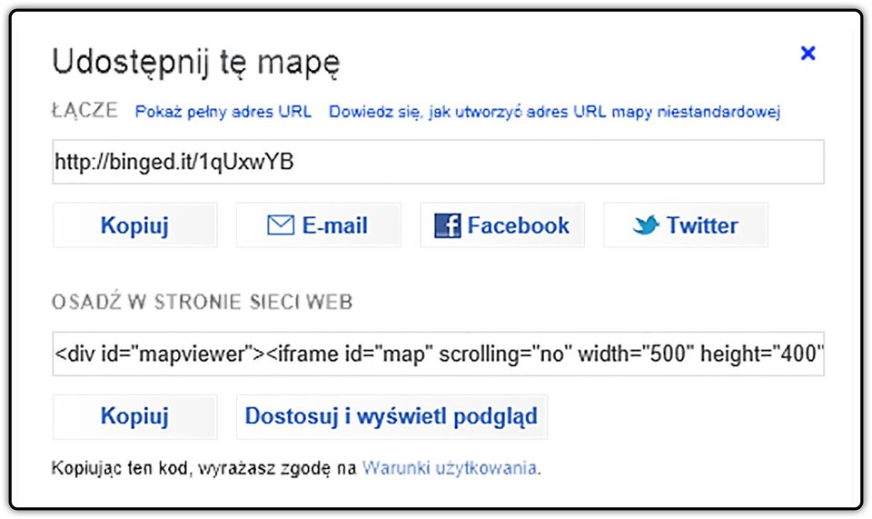 Zrzut okna: Udostępnij tę mapę
