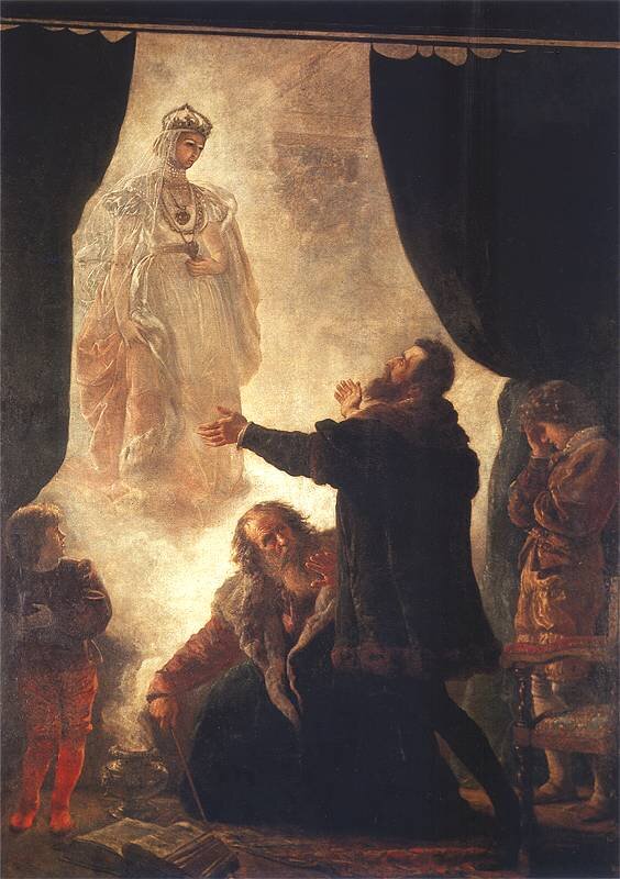 Zjawa Barbary Radziwiłłówny Źródło: Wojciech Gerson, Zjawa Barbary Radziwiłłówny, 1886, olej na płótnie, domena publiczna.