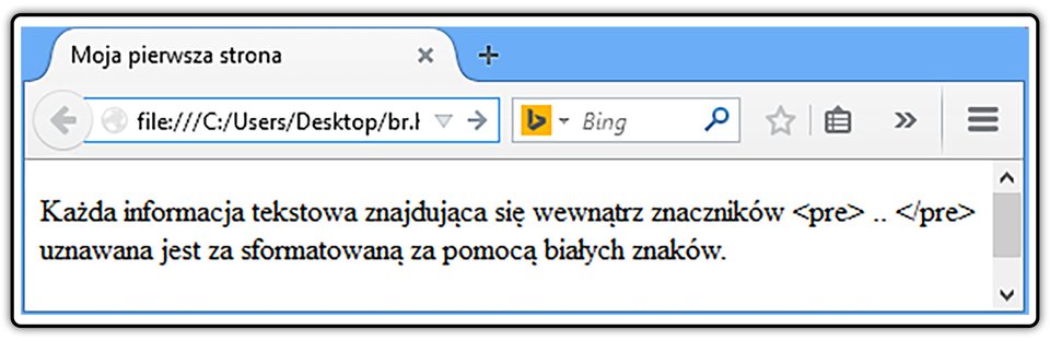 Zrzut widoku strony dokumentu HTML z widocznym efektem zastosowania znaków specjalnych tzw. encji HTML