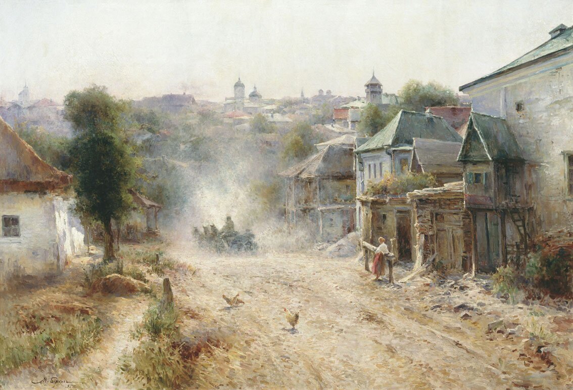 Street in Human Ulica w Humaniu Źródło: Mihail Berkos, Street in Human, 1895, olej na płótnie, Muzeum Sztuki w Charkowie, domena publiczna.