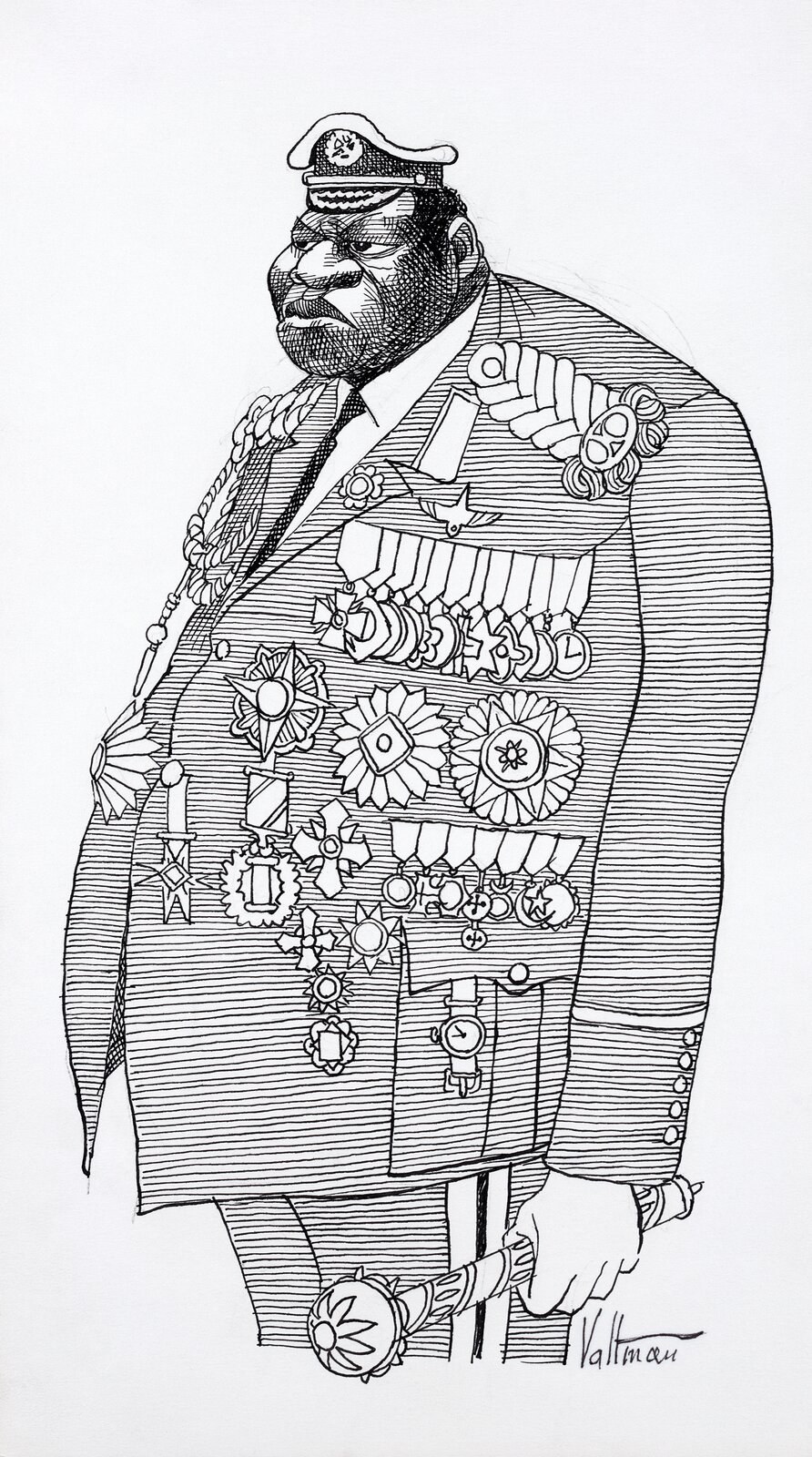 Amin - karykatura Źródło: Edmund S. Valtman, Amin - karykatura, Biblioteka Kongresu Stanów Zjednoczonych, domena publiczna.