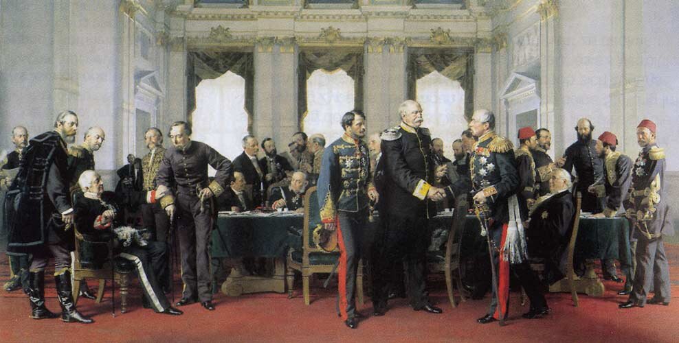 Kongres w Berlinie w 1878 roku Źródło: Anton von Werner, Kongres w Berlinie w 1878 roku, 1881, olej na płótnie, ratusz w Berlinie, domena publiczna.