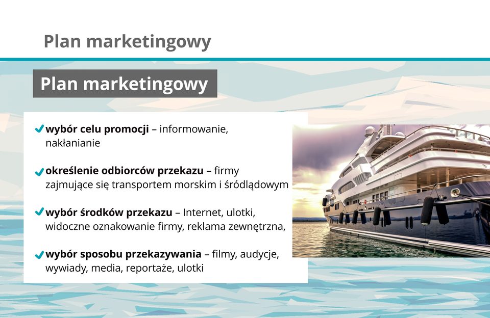 Grafika zawiera elementy tworzenia planu marketingowego.