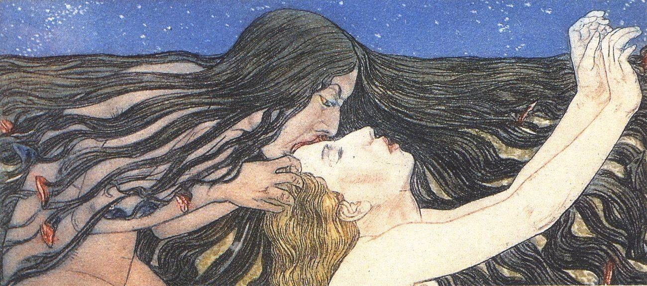 Carlos Schwabe, Albatros, ilustracja do Kwiatów zła Charlesa Baudelaire'a Źródło: McLeod, Carlos Schwabe, Albatros, ilustracja do Kwiatów zła Charlesa Baudelaire'a, licencja: CC 0.