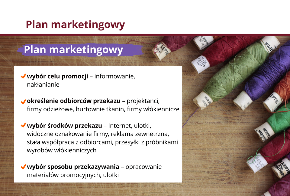 Ilustracja przedstawia plan marketingowy.