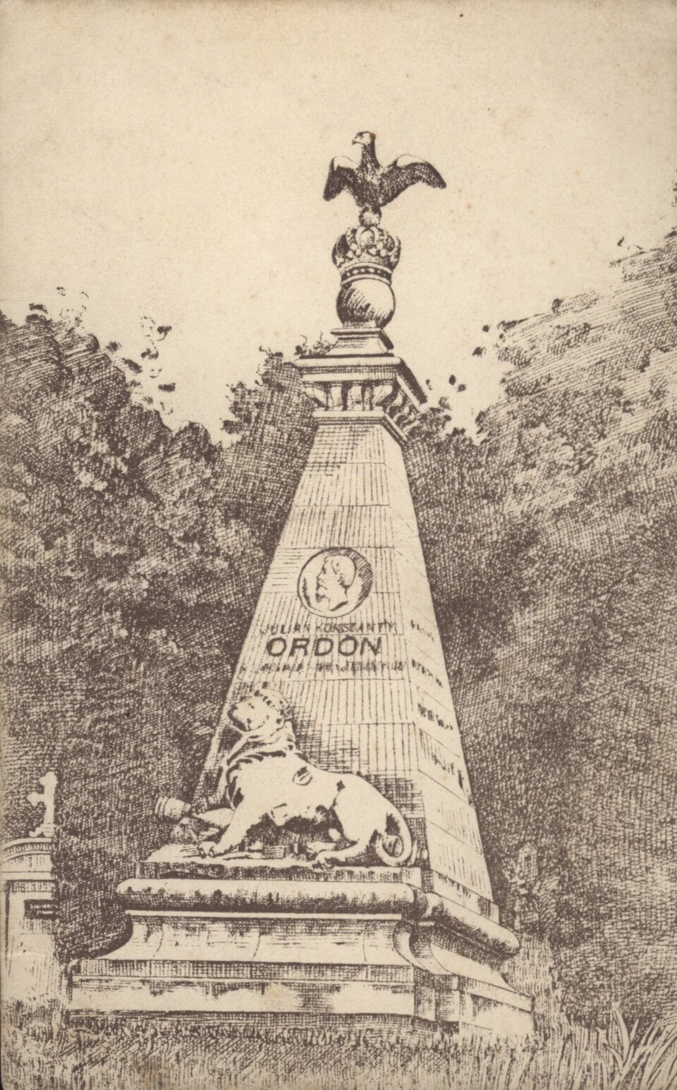 Pomnik Ordona we Lwowie Źródło: Pomnik Ordona we Lwowie, 1914–1918, pocztówka, domena publiczna.