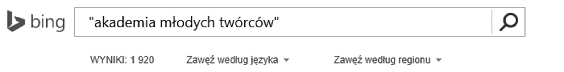 Zrzut paska wyszukiwarki Bing z wpisaną frazą
