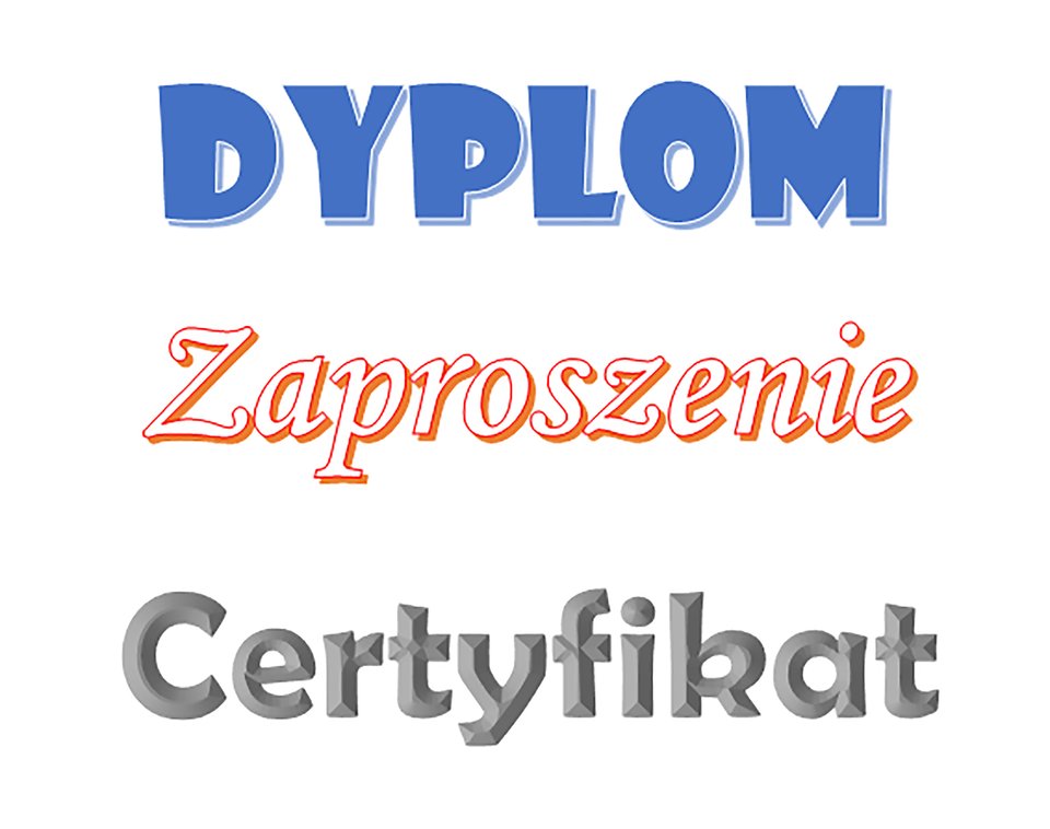 Zrzut dokumentu z przykładowymi ozdobnymi napisami