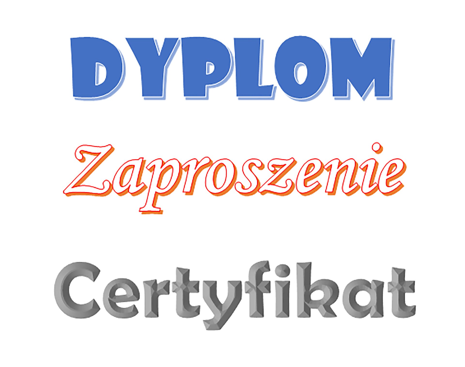 Zrzut dokumentu z przykładowymi ozdobnymi napisami