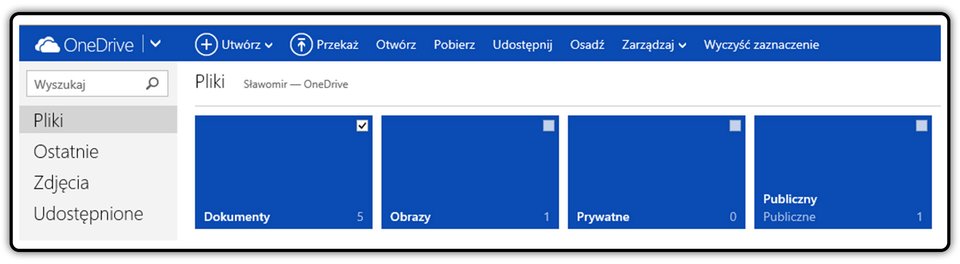 Zrzut fragmentu okna dysku OneDrive