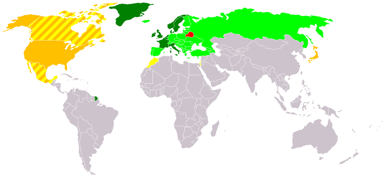 mapa przedstawia członków i obserwatorów w Radzie Europy