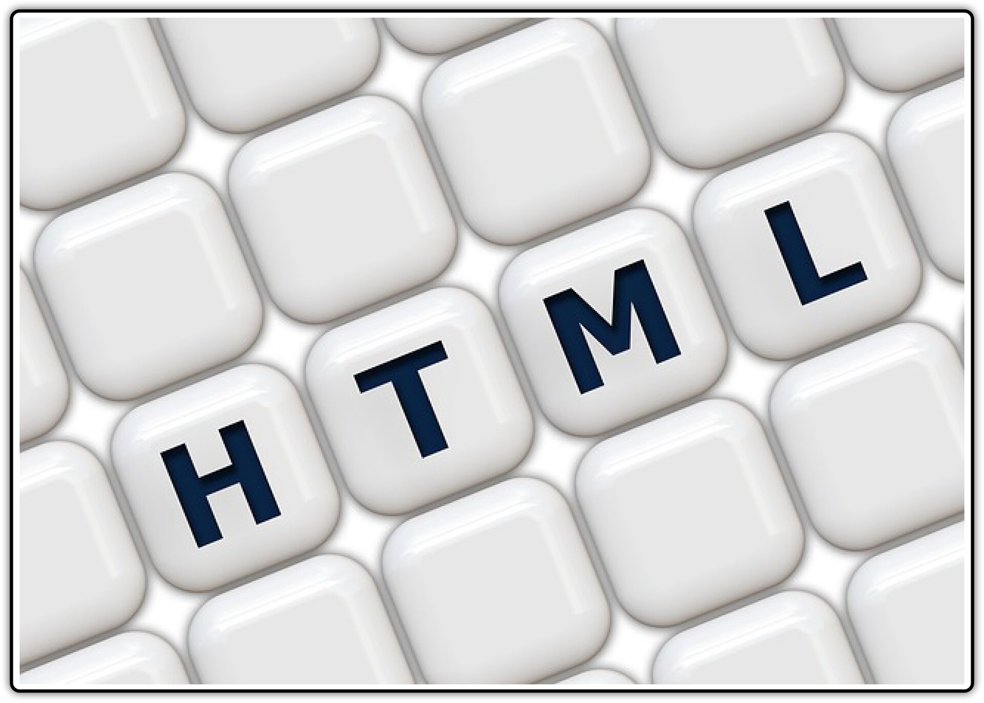 Ilustracja przedstawiająca fragment klawiatury z widocznym napisem HTML
