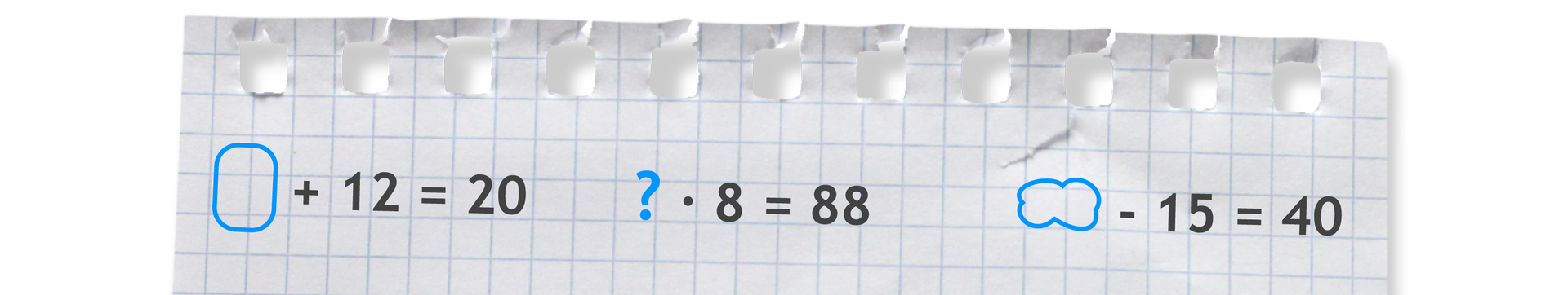 "Przykłady równań z pustymi miejscami do uzupełnienia: puste +12 =20