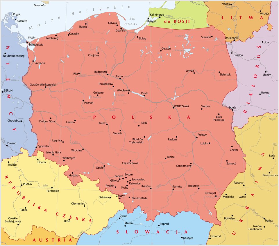 Mapa współczesnej Polski Mapa współczesnej Polski Źródło: Krystian Chariza i zespół, licencja: CC BY 3.0.