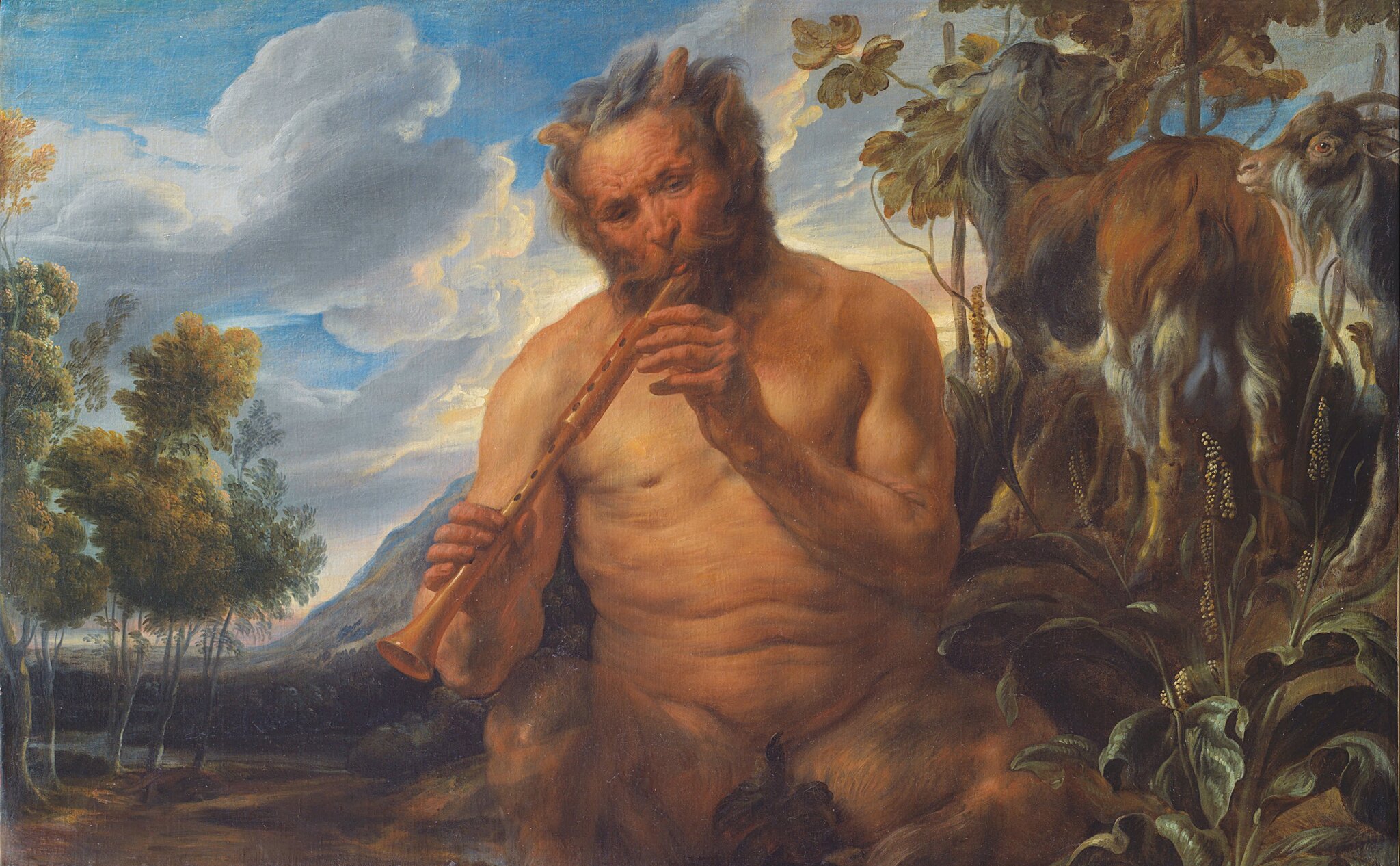 Satyr grający na fletni Źródło: Jakob Jordaens, Satyr grający na fletni, ok. 1639, Bilbao Fine Arts Museum, domena publiczna.