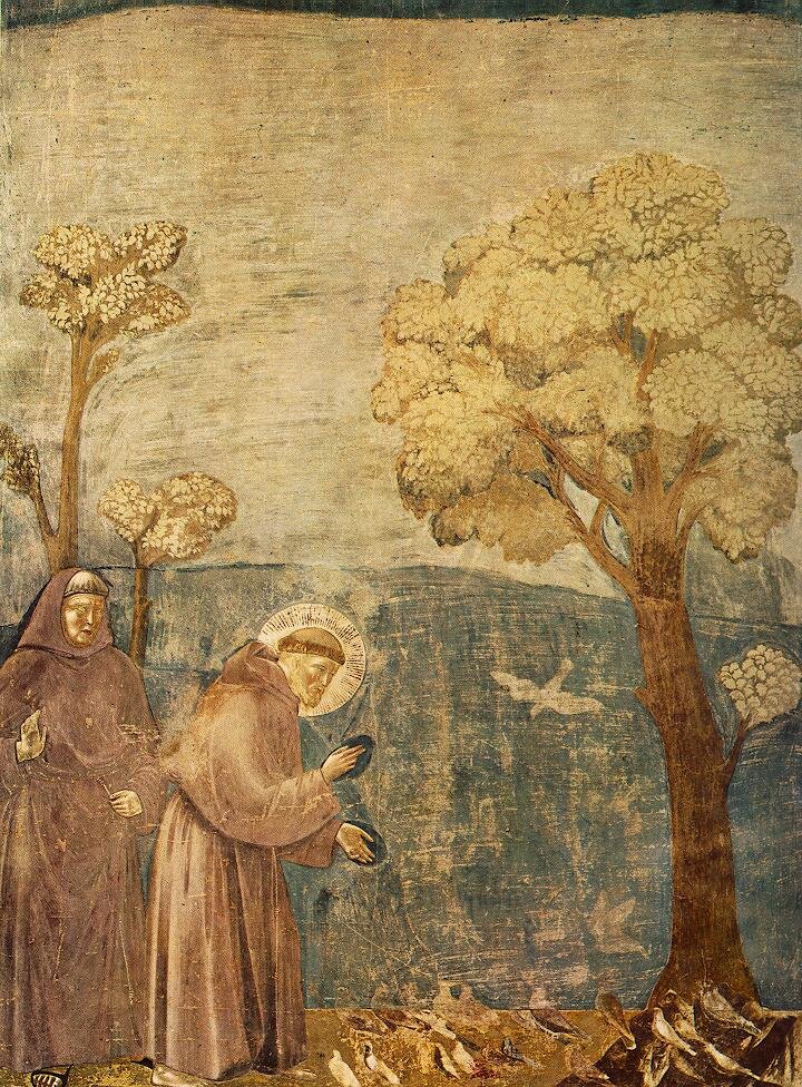 Kazanie do ptaków Źródło: Giotto di Bondone, Kazanie do ptaków, 1280–1283, domena publiczna.