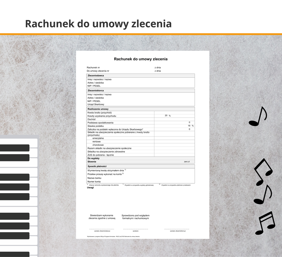 Ilustracja przedstawia rachunek do umowy zlecenia.