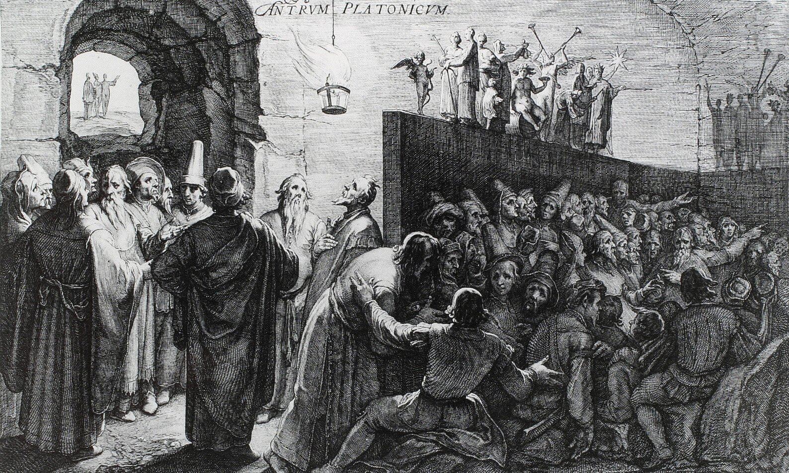 Alegoria jaskini Platona Źródło: Jan Sanredam, Alegoria jaskini Platona, 1604, domena publiczna.