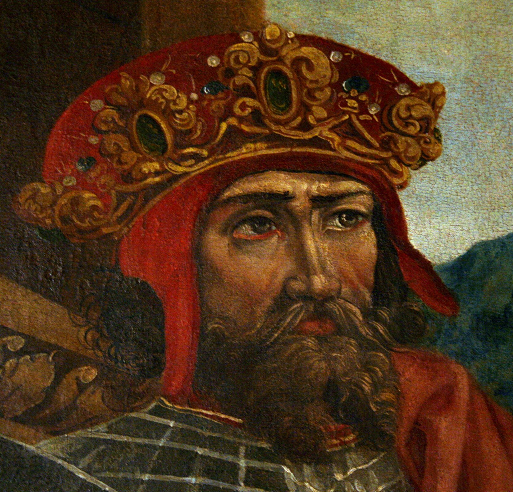 Portret Władysława Jagiełły z XVI w., fragment obrazu znajdującego się w Muzeum Diecezjalnym w Sandomierzu Portret Władysława Jagiełły z XVI w., fragment obrazu znajdującego się w Muzeum Diecezjalnym w Sandomierzu Źródło: Przykuta, Wikimedia Commons, licencja: CC BY-SA 3.0.