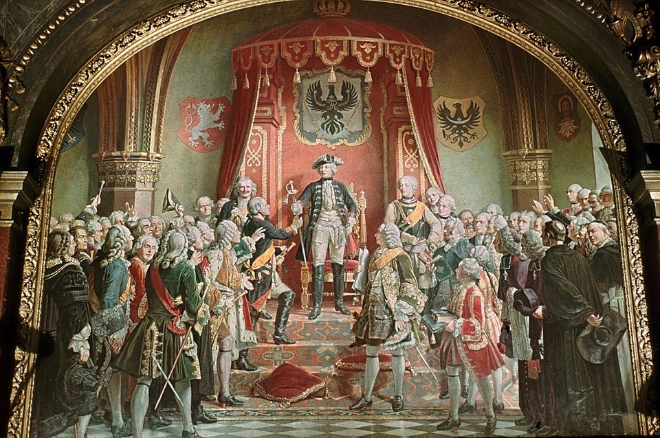 Hołd stanów śląskich we Wrocławiu Źródło: Wilhelm Camphausen, Hołd stanów śląskich we Wrocławiu, 1882, domena publiczna.