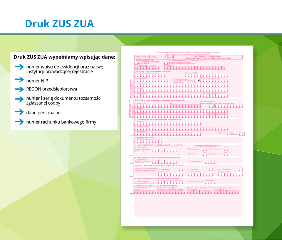Ilustracja przedstawia druk ZUS ZUA.