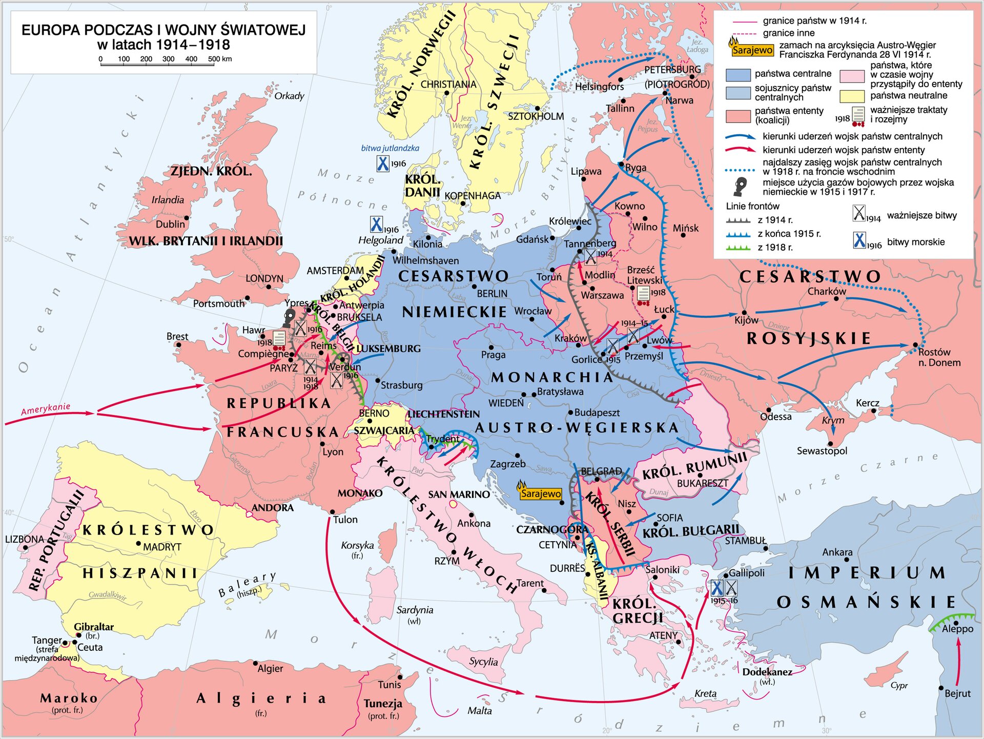 mapa Europy w latach 1914–1918