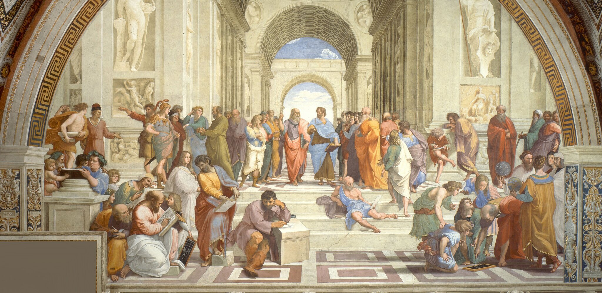 Szkoła Ateńska Źródło: Rafael Santi (Raffaello), Szkoła Ateńska, 1509–1511, fresk, Pałac Apostolski w Watykanie, domena publiczna.