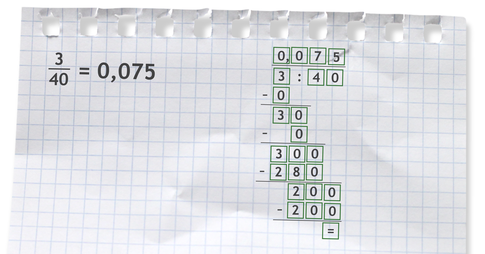Przykład: trzy czterdzieste = 0,075 bo 3 dzielone przez 40 =0,075.