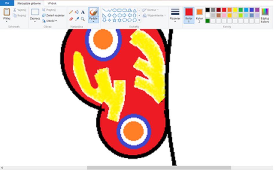 Zrzut okna programu Paint z ilustracją powiększonego fragmentu motyla