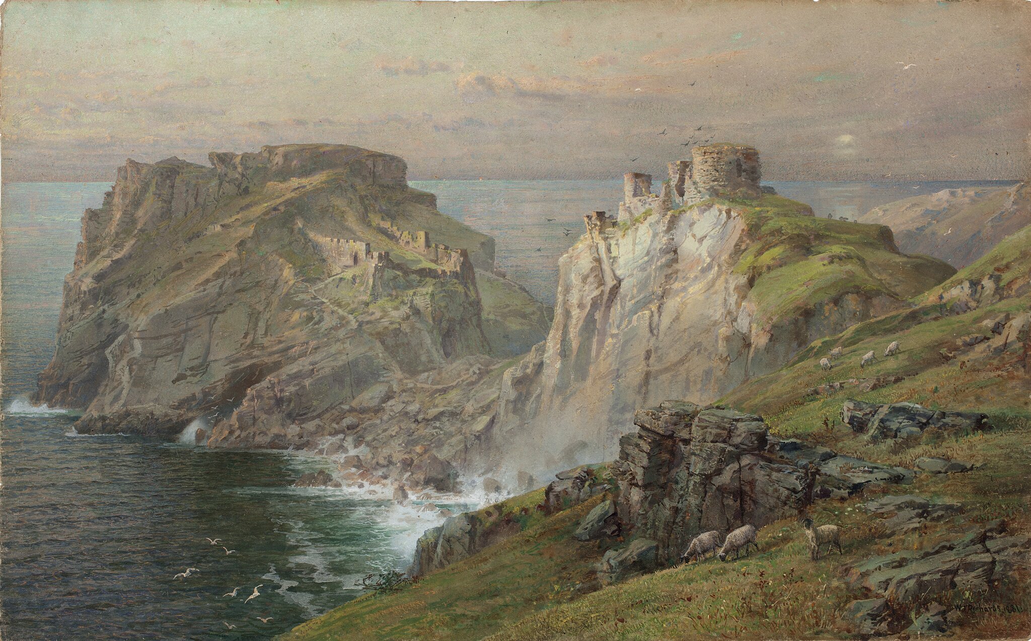 Tintagel Tintagel – miejscowość na zachodnim wybrzeżu Kornwalii. Znajduje się tu zamek, w którym – według legend – urodził się król Artur. Źródło: William Trost, Tintagel, 1881, akwarela, domena publiczna.