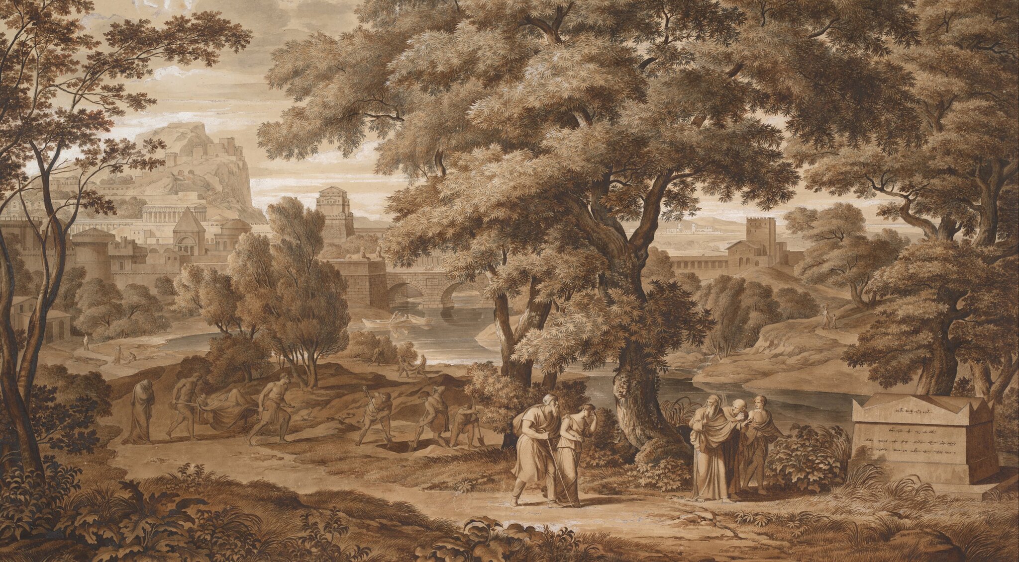 Edyp i Antygona opuszczają Teby Źródło: Joseph Anton Koch, Edyp i Antygona opuszczają Teby, 1797, domena publiczna.