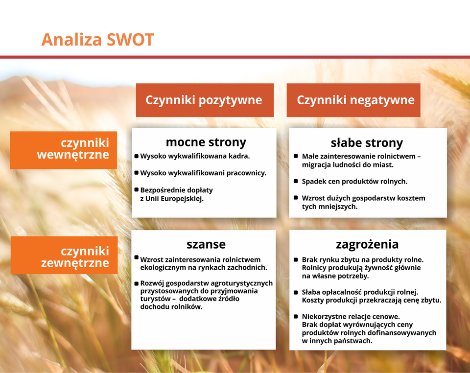 Grafika przedstawia schemat tworzenia analizy SWOT.