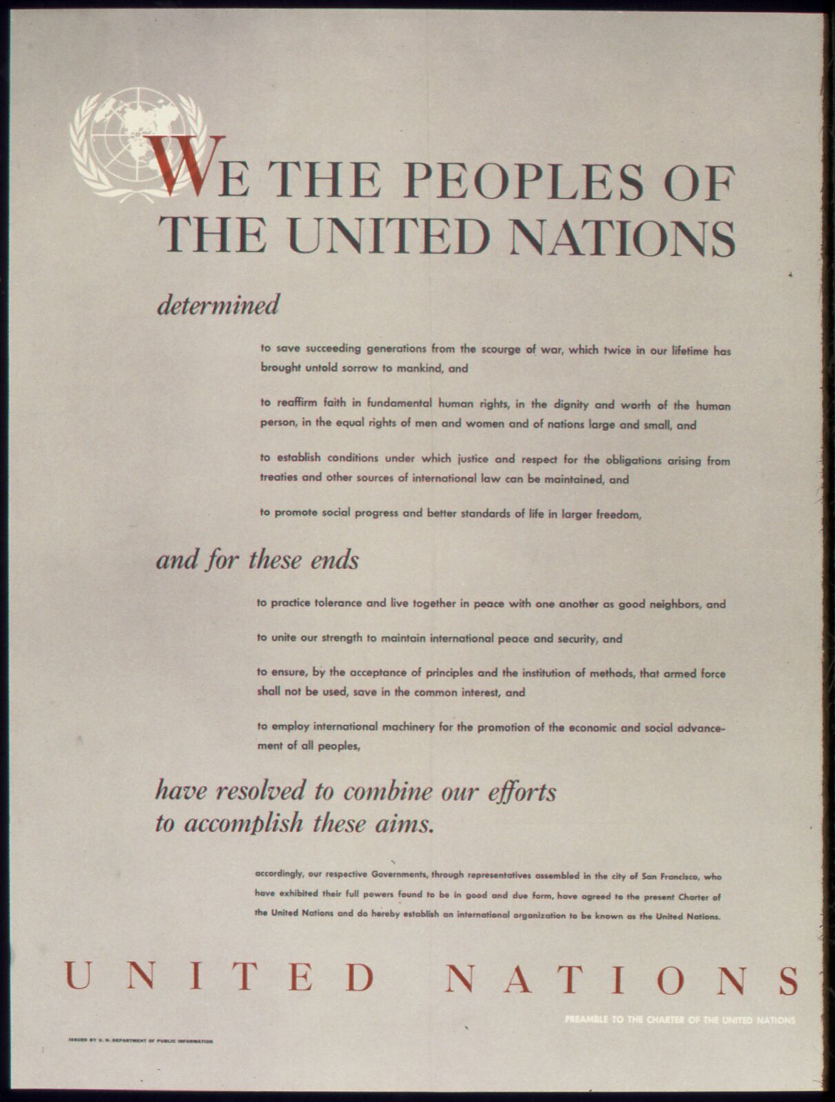 Wstęp do Karty Narodów Zjednoczonych Źródło: U.S. National Archives and Records Administration, Wstęp do Karty Narodów Zjednoczonych, licencja: CC 0.